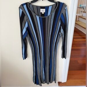 Women’s ECI Blue Black & Gray Vertical Striped Long Sleeve Knit Sweater Dress